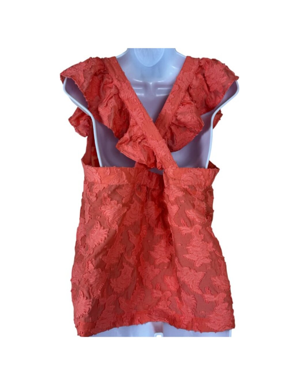 by Anthropologie Amber Ruffled Tank Top Coral Lrg Petite Flutter Sleeve Textured - Picture 3 of 11